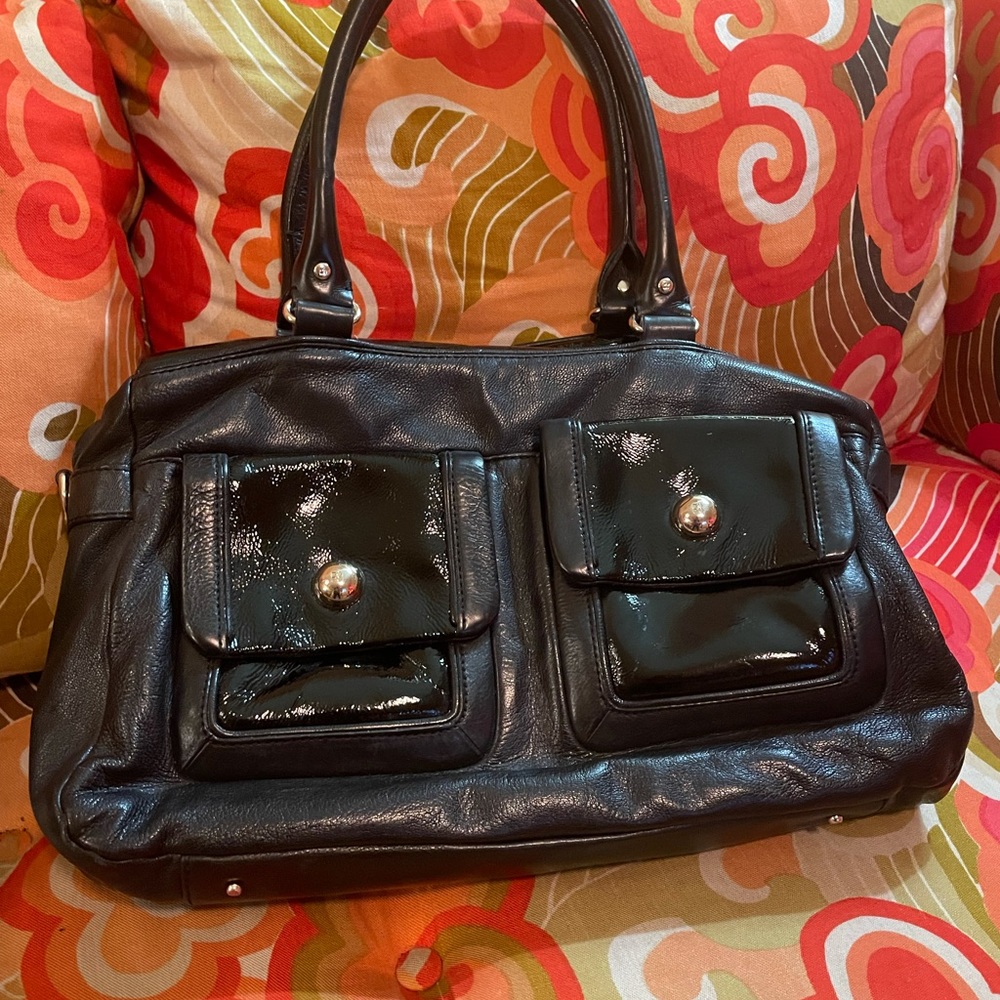 Black leather and patent Kate Spade bag.